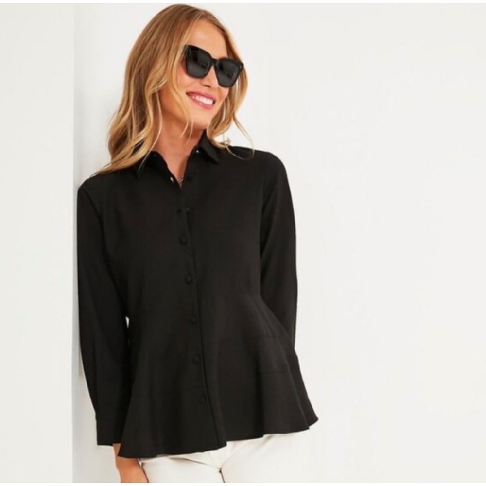 Pomander Place Black Peplum Button Down Long Sleeve Shirt‎ Small